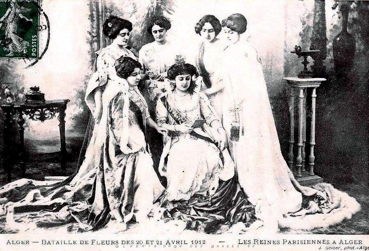 ALGER - BATAILLE DE FLEURS - REINES PARISIENNES -AVRIL 1912.jpg